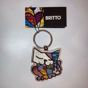 FUNKY Romero Britto pop art rare collectible cat keychain or bag charm, new